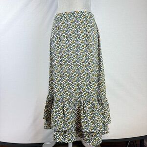 Allegra K Floral Maxi Ruffle Skirt - Black, Yellow, White